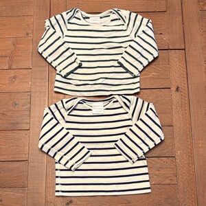 Hanna Andersson Navy and Green Striped Long Sleeve Tees